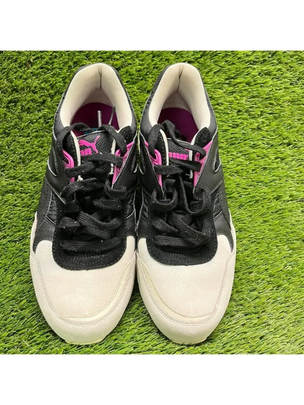 Puma R698 Blocks and Stripes Womens Size 10 Black Beige Running Shoes Sneakers